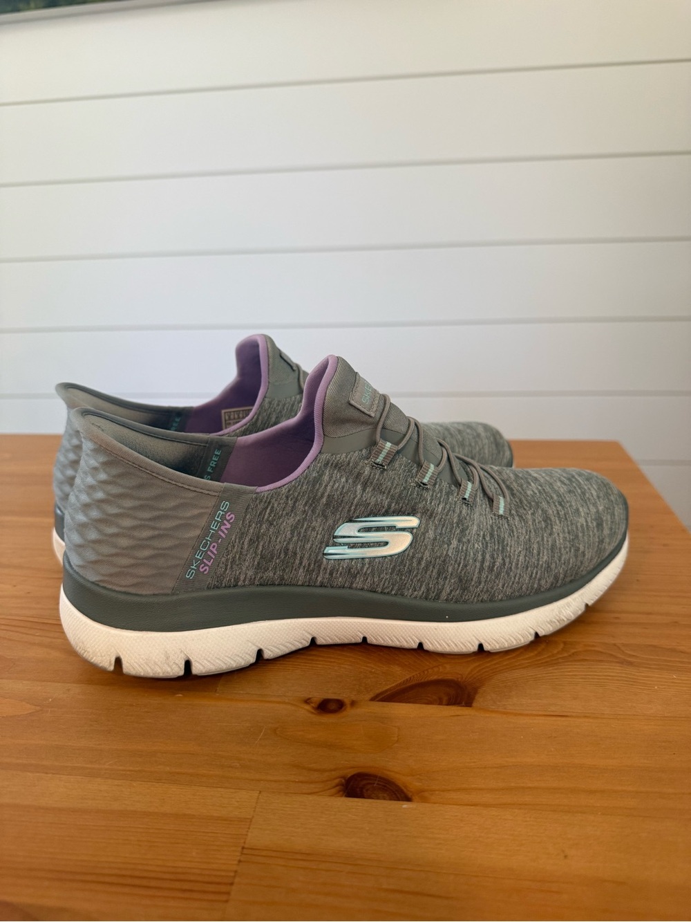 Skechers Women's Gray Slip-Ins Sneakers with Mint and Lavender Accents Size 8